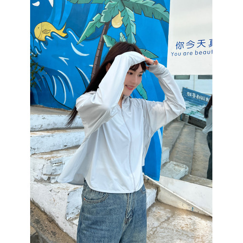 2023年新款黑膠帽簷披肩涼感防曬衣女夏防紫外線遮陽透氣防曬服