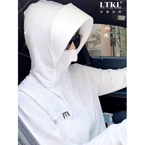冰絲連帽防曬衣女士夏季薄款透氣防紫外線大碼罩衫防曬服開衫外套