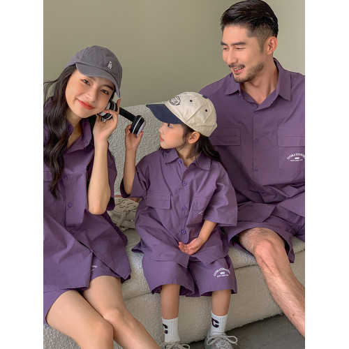 親子裝套裝2025夏季一家三四口短袖短褲兩件套母女裝短袖休閒裝潮