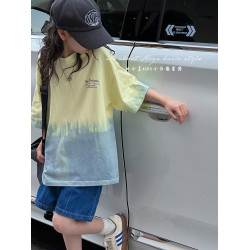 原創紥染設計短袖T恤女童夏裝韓國童裝兒童寬鬆上衣2025新款夏季t