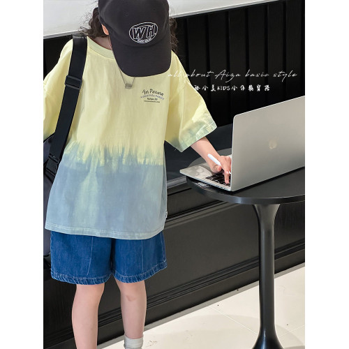 原創紥染設計短袖T恤女童夏裝韓國童裝兒童寬鬆上衣2025新款夏季t