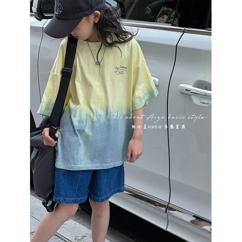 原創紥染設計短袖T恤女童夏裝韓國童裝兒童寬鬆上衣2025新款夏季t