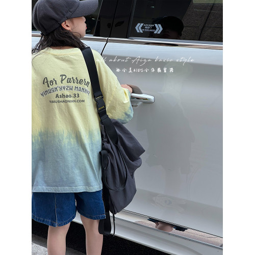 原創紥染設計短袖T恤女童夏裝韓國童裝兒童寬鬆上衣2025新款夏季t