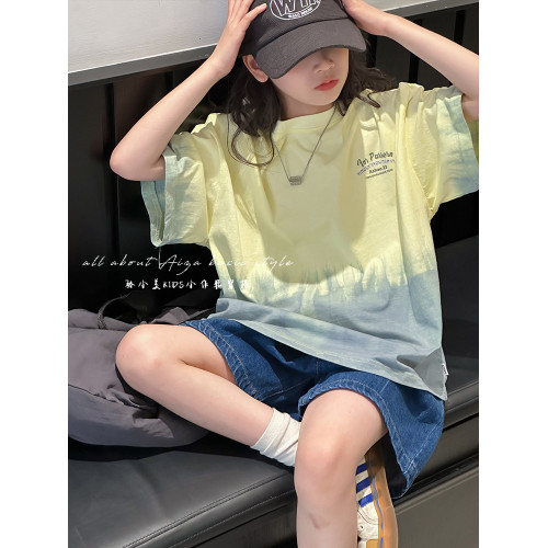 原創紥染設計短袖T恤女童夏裝韓國童裝兒童寬鬆上衣2025新款夏季t