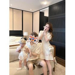 炸街親子裝一家三口夏裝漢服母子母女裝小月齡嬰兒短袖T恤連衣裙
