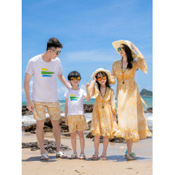 雲南西北三亞海邊旅行穿搭親子裝夏裝一家四口沙灘套裝母女連衣裙