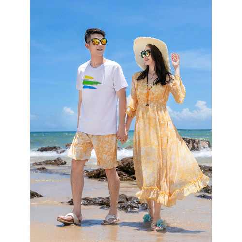 雲南西北三亞海邊旅行穿搭親子裝夏裝一家四口沙灘套裝母女連衣裙