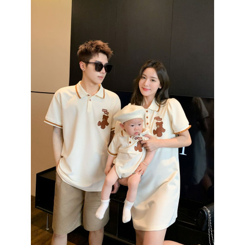 高級親子裝一家三口夏裝母子裝母女裝嬰兒短袖t恤POLO衫連衣裙潮