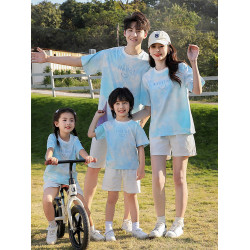 親子裝短袖2025新款夏天母女一家三口母子特別的四口t恤套裝夏季