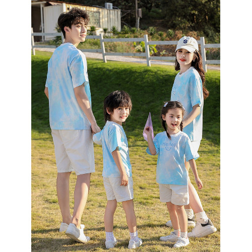 親子裝短袖2025新款夏天母女一家三口母子特別的四口t恤套裝夏季