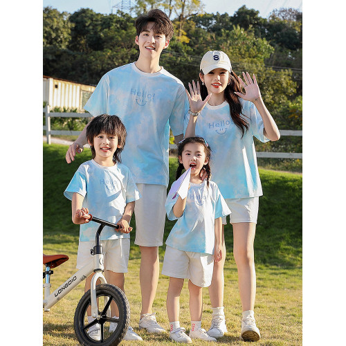 親子裝短袖2025新款夏天母女一家三口母子特別的四口t恤套裝夏季