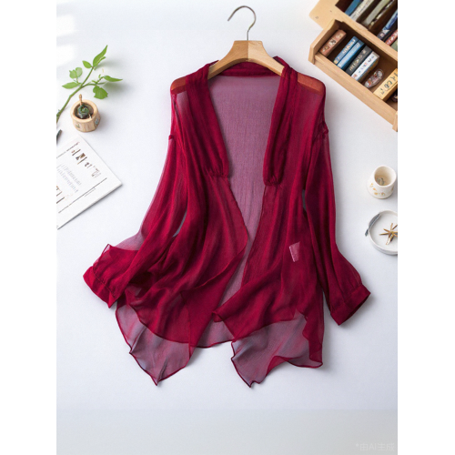 100%桑蠶絲吊帶裙外搭開衫紅色夏季薄款真絲防曬衣開衫旗袍披肩女 100%桑蠶絲吊帶裙外搭開衫紅色夏季薄款真絲防曬衣開衫旗袍披肩女