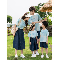親子裝夏裝t恤2025新款短袖一家三口四口母女裙子母子裝家庭套裝