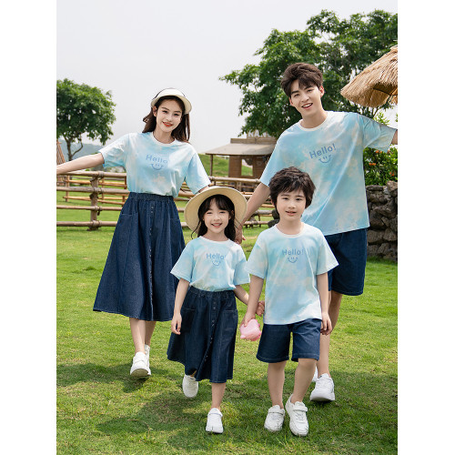 親子裝夏裝t恤2025新款短袖一家三口四口母女裙子母子裝家庭套裝