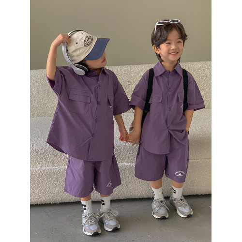 高級親子裝一家三口夏裝全家款母子母女裝短袖襯衫兩件套工裝套裝