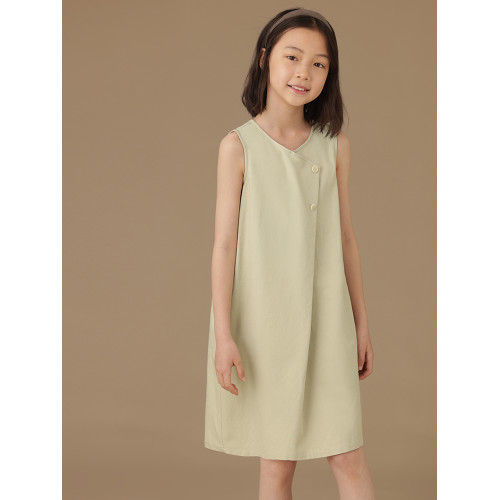 哈齒童裝兒童淺綠色無袖背心裙女孩夏裝設計感裙子女童連衣裙洋氣