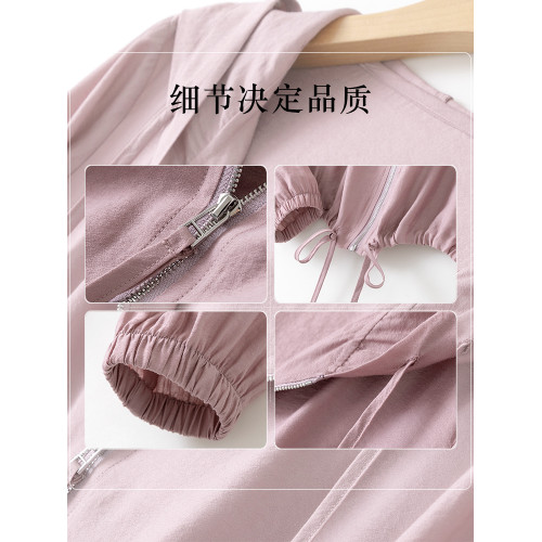 春夏輕薄透氣棉感單層連帽防曬衣襯衫女2025寬松顯瘦通勤開衫上衣