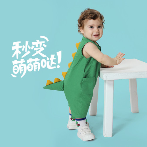 嬰兒恐龍造型哈衣連體衣夏季純棉薄款寶寶夏款哈衣寬松卡通新生兒