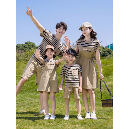 2024親子裝夏裝母女背帶裙洋氣夏季休閒裝一家四口夏裝時尚家庭裝