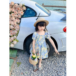 海邊度假母女裝連衣裙2024夏季新款短袖一家三口親子裝襯衫碎花裙