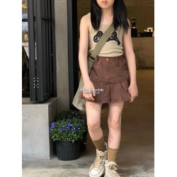 波拉bora韓國童裝女童復古百褶裙2025新款洋氣時髦女孩牛仔裙短裙