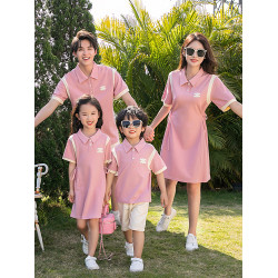 親子裝2025新款母女裝連衣裙一家三口POLO衫夏季高級四口洋氣裙子