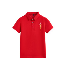 紅色親子裝一家三四口全家裝翻領短袖t恤蛇年半袖polo衫吊墜大吉