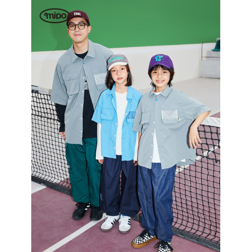 【親子裝】mipo夏季兒童短袖襯衫男童2025新款女童輕量襯衣潮流