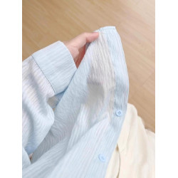 英國VICTORIA'S MISS藍色輕薄款防曬衣長袖女夏季寬松慵懶襯衣女