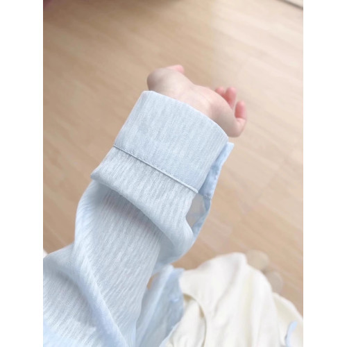 英國VICTORIA'S MISS藍色輕薄款防曬衣長袖女夏季寬松慵懶襯衣女