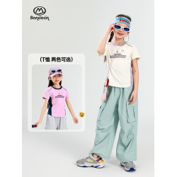 半度閒女童夏裝短袖t恤洋氣中大童2025新款兒童夏季運動上衣彈力T