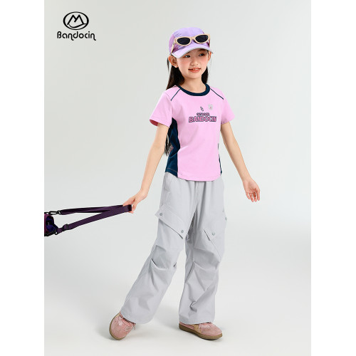 半度閒女童夏裝短袖t恤洋氣中大童2025新款兒童夏季運動上衣彈力T