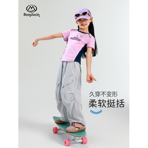 半度閒女童夏裝短袖t恤洋氣中大童2025新款兒童夏季運動上衣彈力T