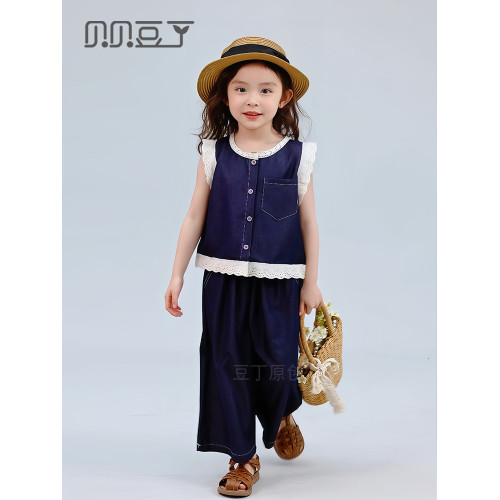 親子裝母女款2025新款夏季炸街輕薄高級感天絲牛仔兩件套女童套裝