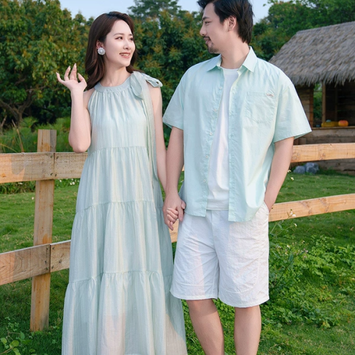 洋氣親子裝夏季2025新款一家三口父子襯衫母女連衣裙海邊度假旅遊