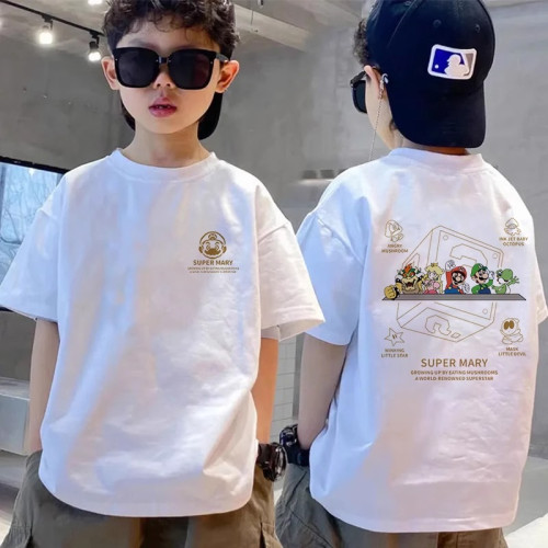 中大男兒童夏季新款上衣服寬松圓領短袖T恤純棉內搭薄款親子半袖