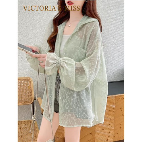 英國VICTORIA'S MISS冰絲雪紡防曬衣女夏2025新款透氣薄款寬襯衫