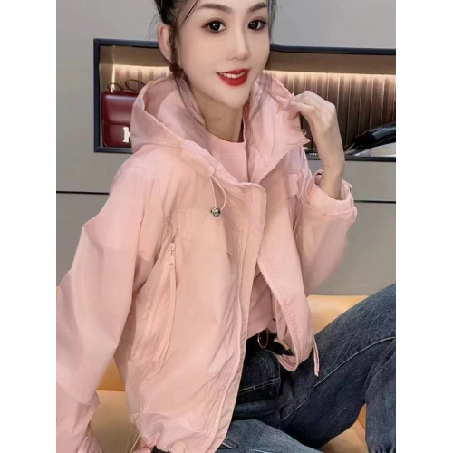 歐洲站防曬衣女新款長袖連帽純色小衆減齡時尚休閒短款上衣外套