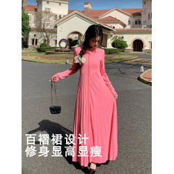 全身長款防護百褶收腰防曬衣女夏季新款立領修身連衣裙冰絲防曬服