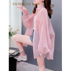 英國VICTORIA'S MISS薄款冰絲涼感女生防曬衣襯衫夏季新款慵懶風