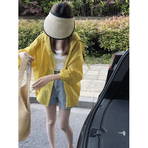英國VICTORIA'S MISS薄款黃色連帽防曬衣襯衫外套女夏季新款上衣