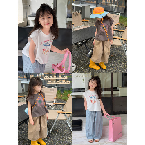 柒號童倉女童韓版卡通圓領背心夏裝新款女大童寬鬆無袖T恤上衣潮