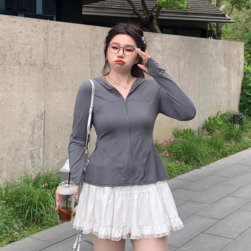 微胖輕薄涼感防曬衣女夏大碼收腰遮肉顯瘦瑜伽服冰絲連帽百搭外套