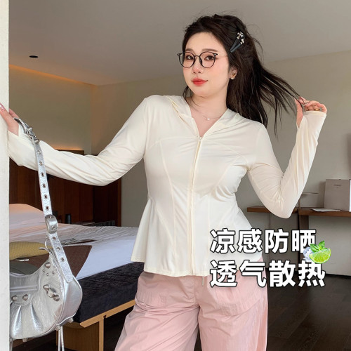 微胖輕薄涼感防曬衣女夏大碼收腰遮肉顯瘦瑜伽服冰絲連帽百搭外套