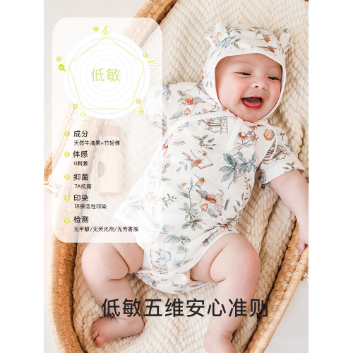 Griny嬰兒衣服夏季寶寶三角包屁衣牛油果短袖竹纖維新生兒爬服