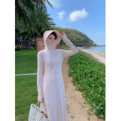 全身防曬衣女2025夏季新款原紗海邊防曬服外套收腰顯瘦長款防曬裙