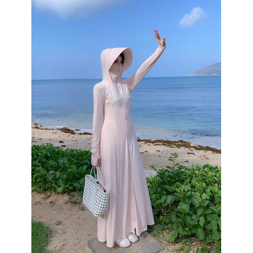 全身防曬衣女2025夏季新款原紗海邊防曬服外套收腰顯瘦長款防曬裙