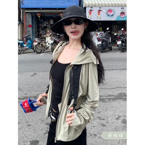 杜小宅UPF50+冰絲連帽防曬服女防紫外線皮膚衣輕薄透氣夏季防曬衣