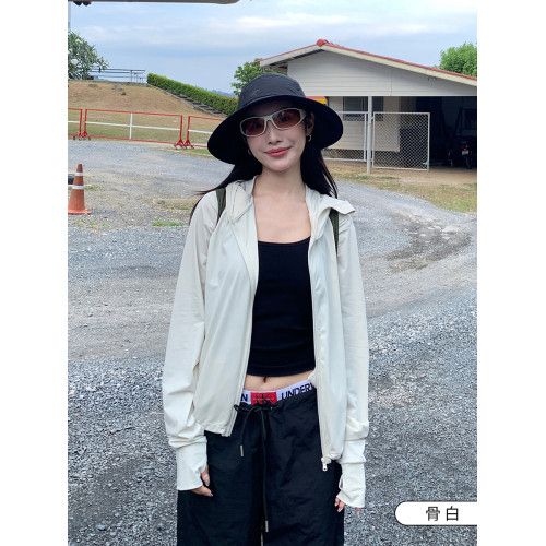 杜小宅UPF50+冰絲連帽防曬服女防紫外線皮膚衣輕薄透氣夏季防曬衣