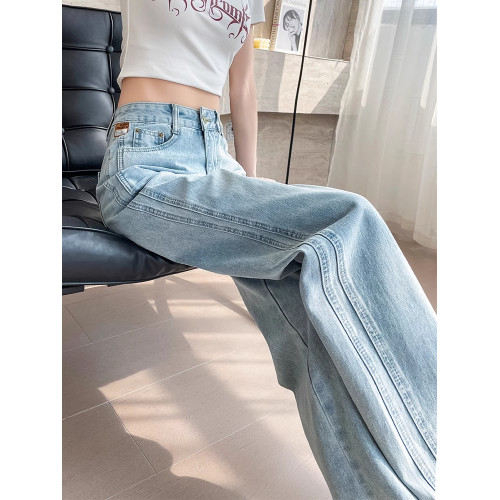 直筒牛仔褲女夏季薄款2025年新款高腰寬松小個子淺色窄版濶腿褲子